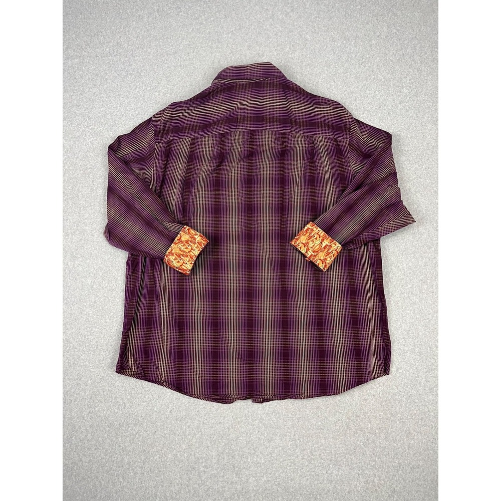 Jerry Garcia Shirt Mens 2XL Stripe Purple Plaid Long Sleeve Contrast Flip Cuff - Picture 7 of 8